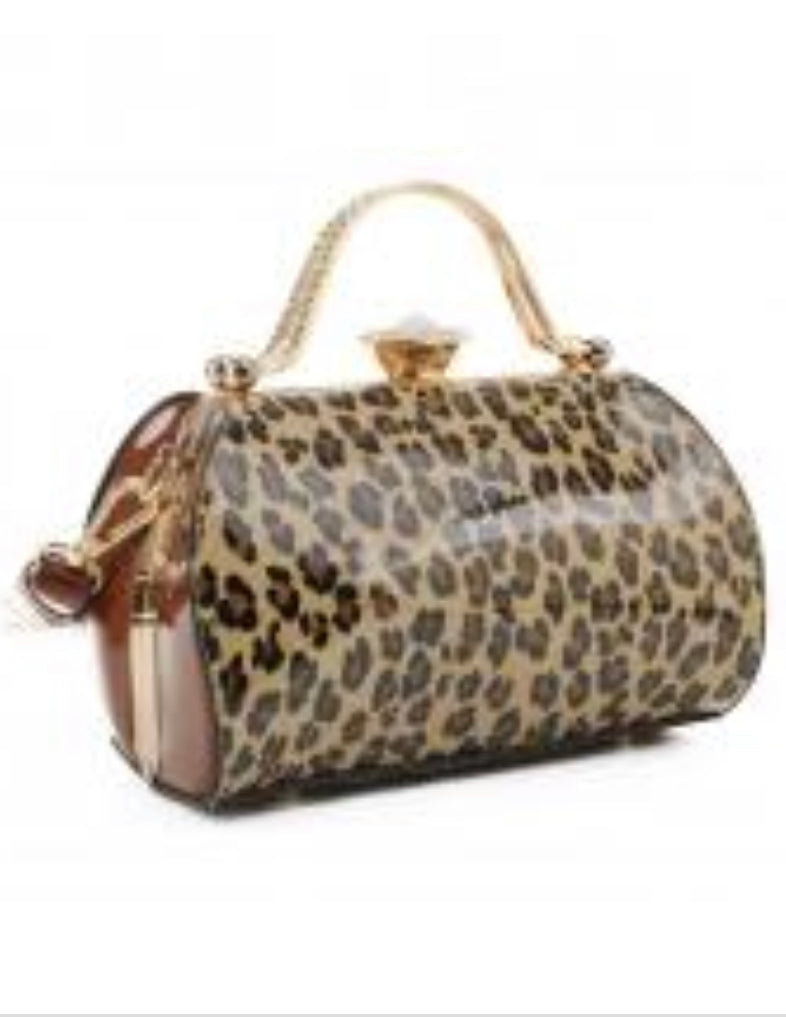 Leopard Patent Clutch Bag