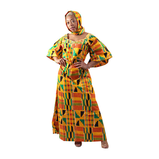 Kente 3/4 Sleeve Long Dress