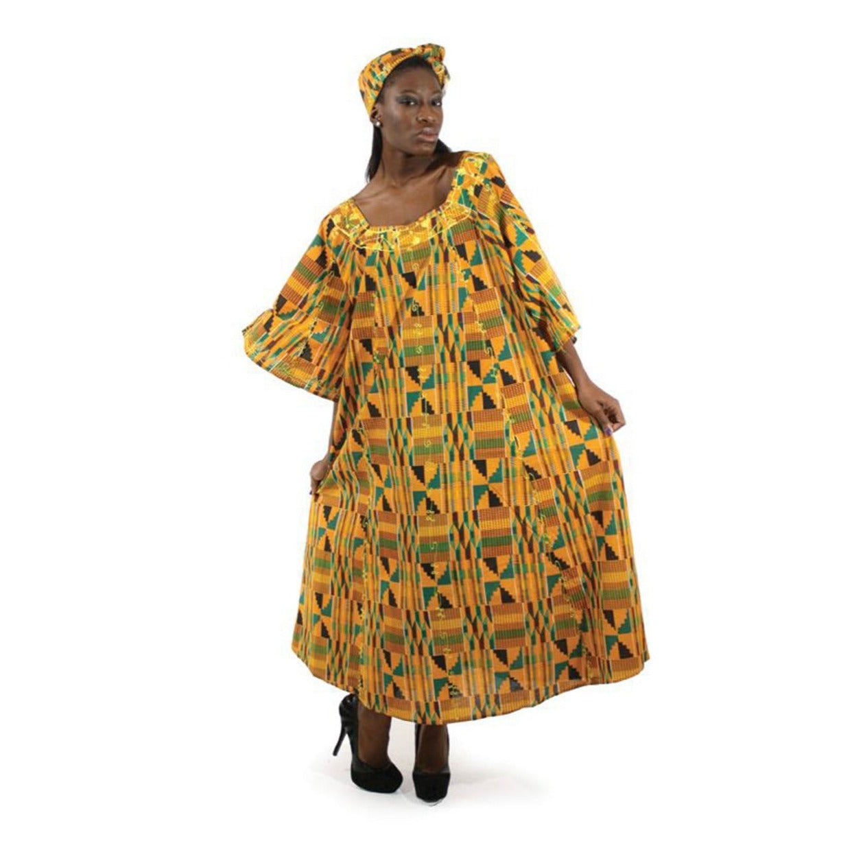 Kente Umbrella Dress & Head-Wrap