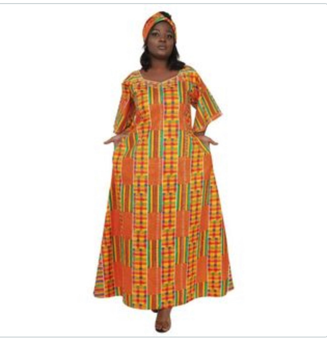 Kente Umbrella Dress & Head-Wrap