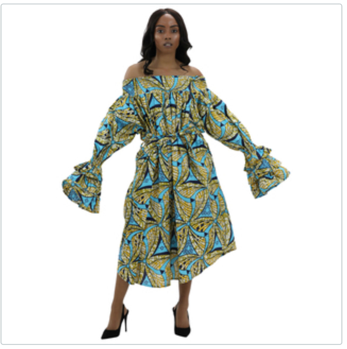 Off Shoulder Ruffle Sleeve African Dress