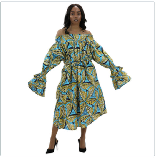 Off Shoulder Ruffle Sleeve African Dress